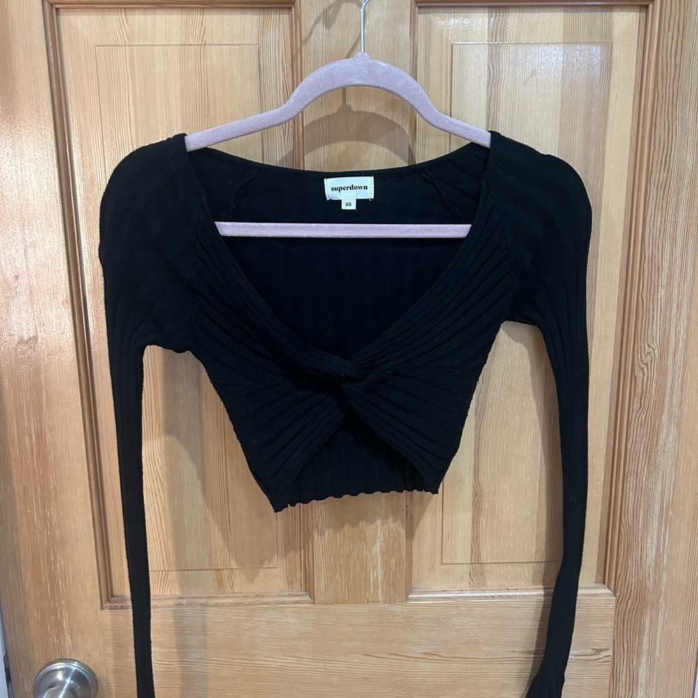 Superdown Black Ribbed Knit Top